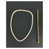 .925 Sterling Silver Gold tone pave style necklace