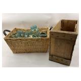 Woven Basket, Wooden Crate, Mason Jars