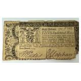 1774 Maryland Colonial 8 Dollar Bank Note.