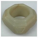 Chinese White Jade Carved Cong Hexagonal Ring