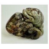 Antique Chinese Celadon and Russet Jade Qilin Myth