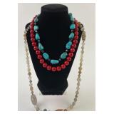 (3) Stone Bead Necklaces with Sterling Closures