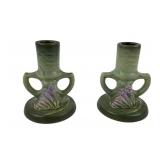 Roseville Freesia Green Candlestick Holders