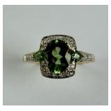 14K Gold Ring Featuring Green and Clear Gemstones