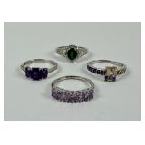 (4) 925 Sterling Silver Rings featuring Gemstones
