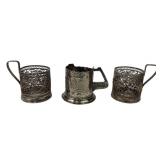 (3) Antique Russian Silver Plate Tea Glass Holders
