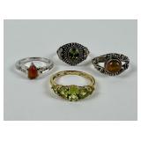 (4) 925 Sterling Silver Rings featuring Gemstones