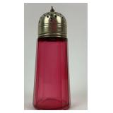 Edwardian Era Faceted Cranberry Glass Sugar Shaker