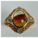 14K Gold Ring featuring a Reddish-orange Gemstone