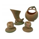 Weller Pottery: Cornucopia Vase, Candle Holders, a