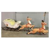 Blow Mold Sleigh and (2) Reindeer