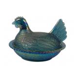 Indiana Blue Carnival Glass Hen on Nest