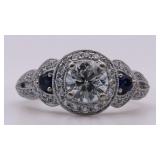 14K White Gold, Diamond, and Sapphire Ring