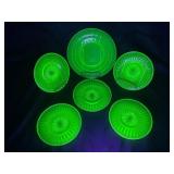 (6) Uranium green Depression Glass Plates
