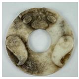 Archaistic Chinese Carved Chicken Bone Jade Bi Dis