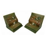 Pair Roseville Pottery Green Bushberry Bookends