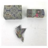 Chinese Export Sterling Enameled Filigree Butterfl