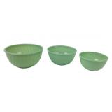(3) Fire King Jadeite Restaurant Ware Swirl Mixing