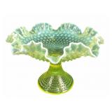 Fenton Topaz Opalescent Vaseline Footed Bowl