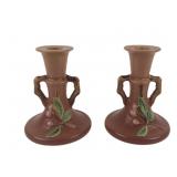 Roseville Pink Apple Blossom Candlestick Holders