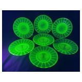 (7) Uranium Green Depression Glass Plates
