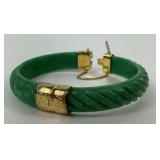 Chinese Jade and Sterling Bangle Bracelet