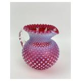 Cranberry Hobnail Ruffled Pitcher