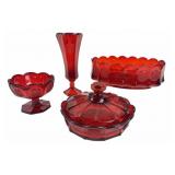 (4) Ruby Red Fostoria Coin Dot Pieces
