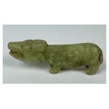 Archaistic Chinese Carved Celadon Jade Beast Figur