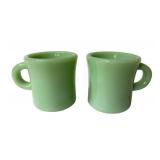 (2) Fire King Jadeite Restaurant Ware C- Handle Mu