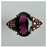 14K Gold Ring featuring a Dark Red Gemstone