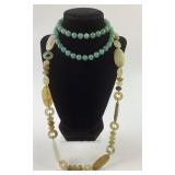 (2) Jade colored stone necklaces with Sterling clo