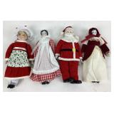 Porcelain Holiday Dolls, Santa, Mrs. Claus