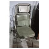 Folding Chairs With Green Padded Seat & Back
