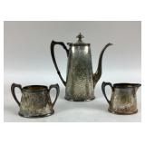 Sheffield Hammered 3pc Tea Set Monogrammed