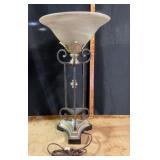 Ornate Scroll Table Lamp; Frosted Shade
