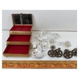 Metal Accordion Jewelry Box, Porcelain Knobs, Glas