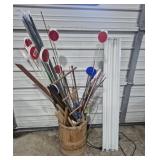 Bushel Basket With Reflector Stakes, Wood Stakes