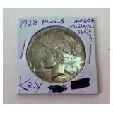 1928 Peace Silver Dollar MS-60 ++ Key no mint mark