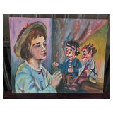 Margie Girardot 1953 Painting of Woman With Puppet
