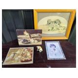 Framed Artwork, Cat Figurine, Postcards