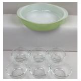 Pyrex: Custard Cups & Green Round Dish