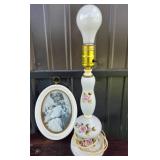 Porcelain Lamp With Rose Accents, Oval Frame