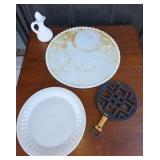 Ritter Round Milk Glass Dental Tray, Cast Iron Tri