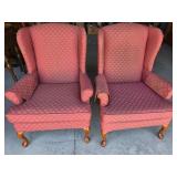 Red Upholstered Wingback Chairs With Cabriole Legs