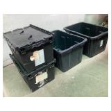 (4) Black Plastic Storage Totes