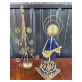 Metal Wire Tree Sculpture, Blue Angel Candle Holde
