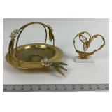 Gold Tone Art Deco Bowl With Crystal Accents, Ange