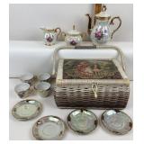 Floral Iridescent Teaset & Sewing Basket