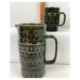 MCM Dark Green Pottery Pitcher & Mug